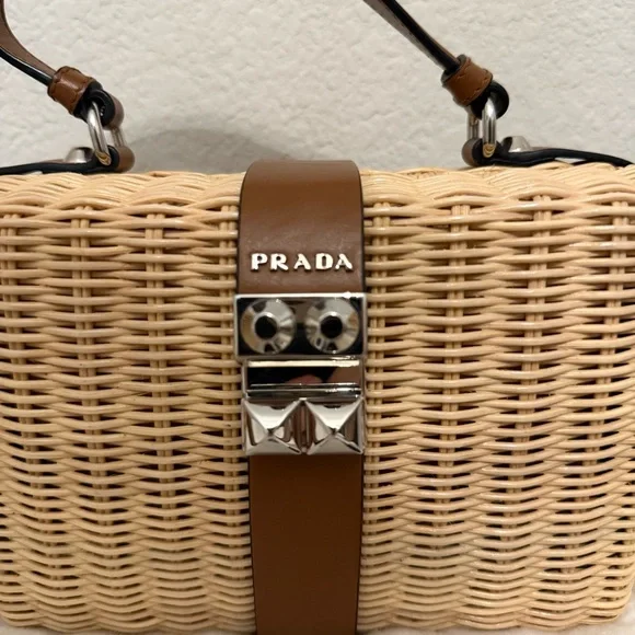 Prada Tan Wicker Handbag Bag - Picture 3 of 13